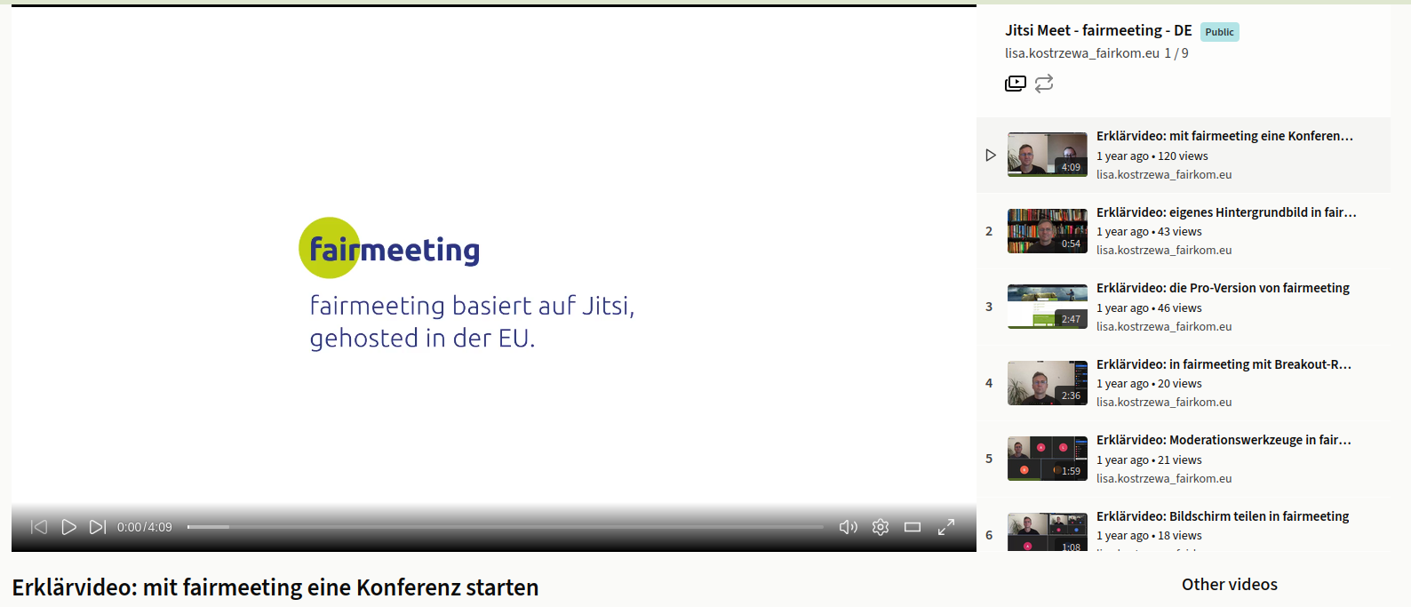 Screenshot von der Videoplattform fair.tube mit Erklärvideos zu fairmeeting
